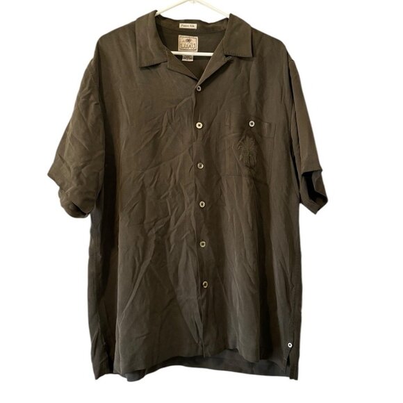 Luau Men Limited Edition Casual Button Down Silk Shirt Palm Tree Size L Hawaiian - Picture 1 of 9